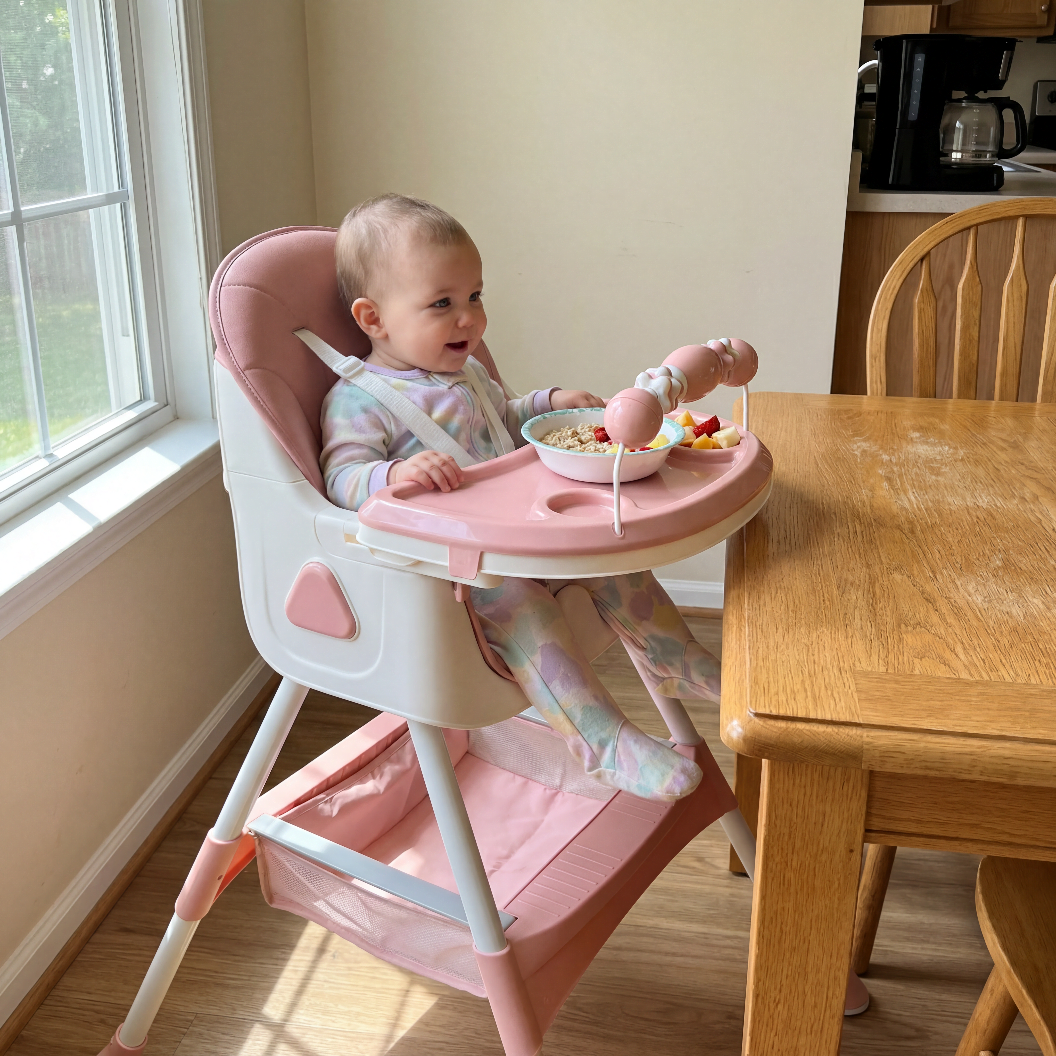 Foldable Baby High Chair with Removable Tray and Storage Basket