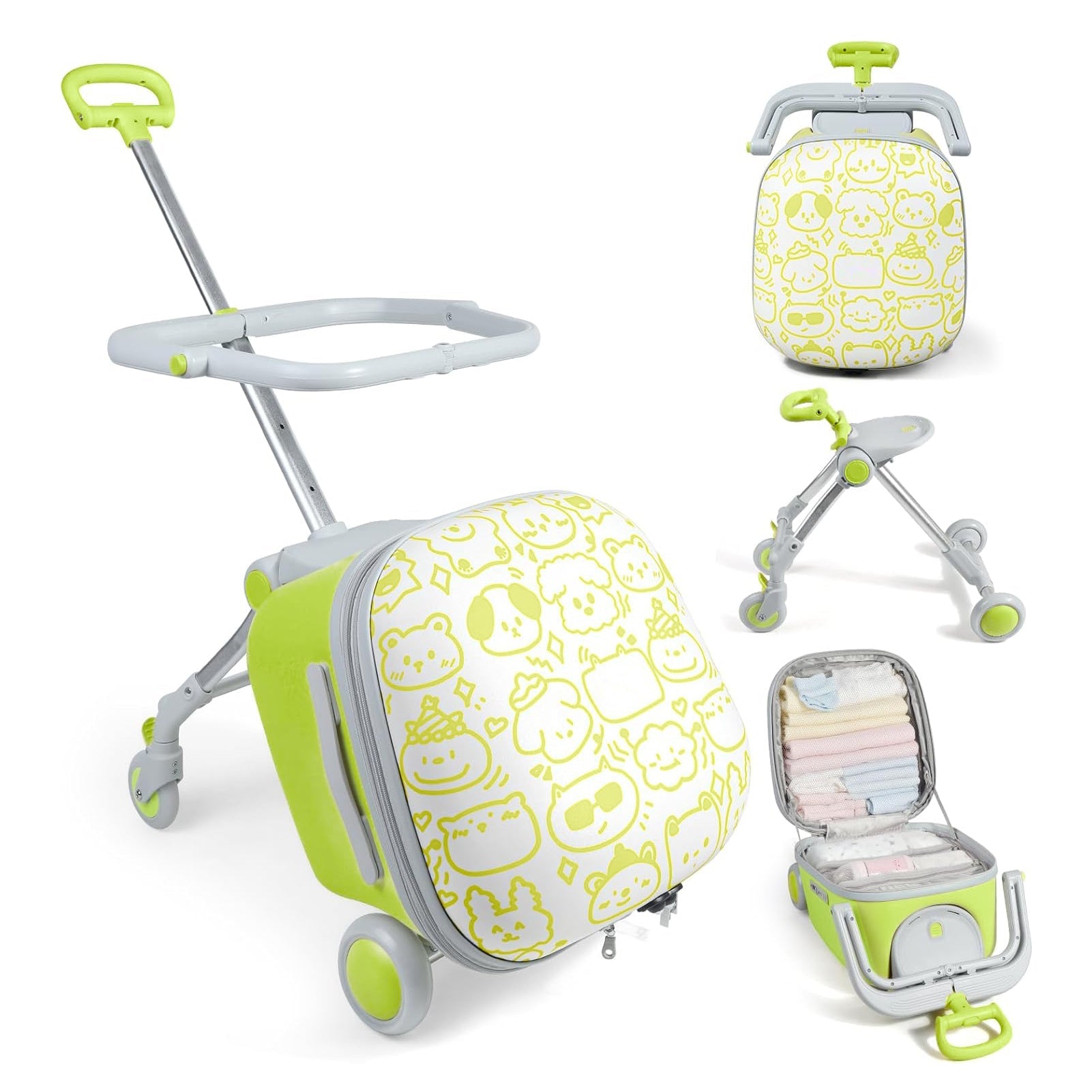 Kids Ride-On Suitcase with Foldable Scooter, Expandable Storage