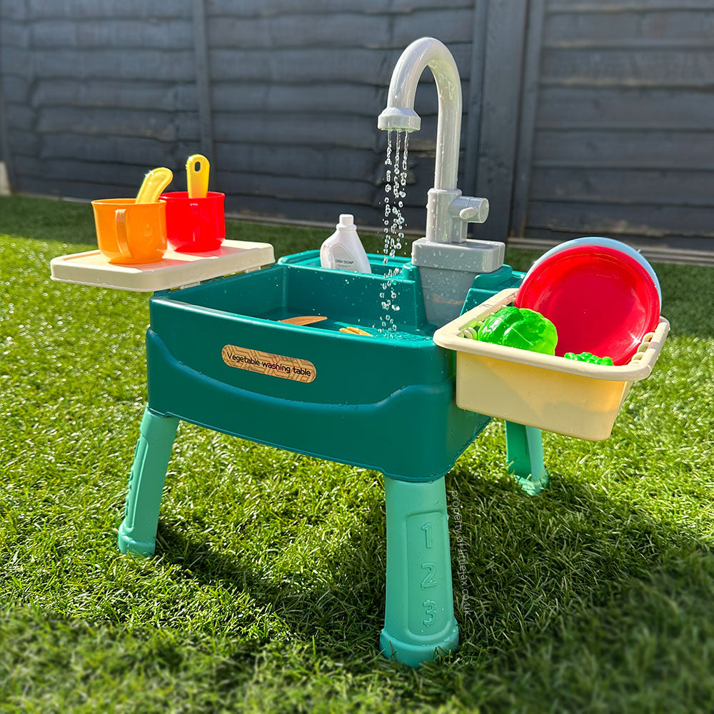 Kids Play Sink with Running Water Faucet and Kitchen Accessories