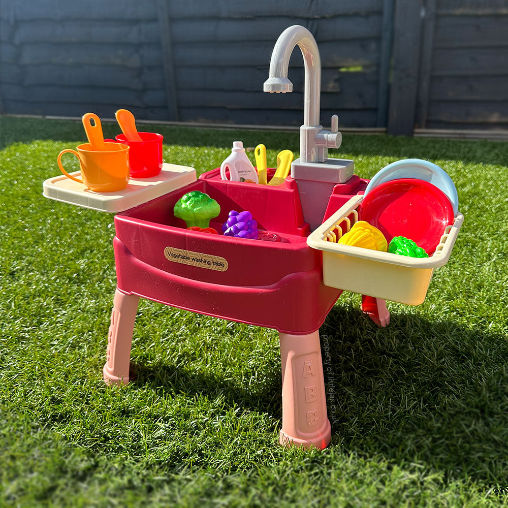 Kids Play Sink with Running Water Faucet and Kitchen Accessories