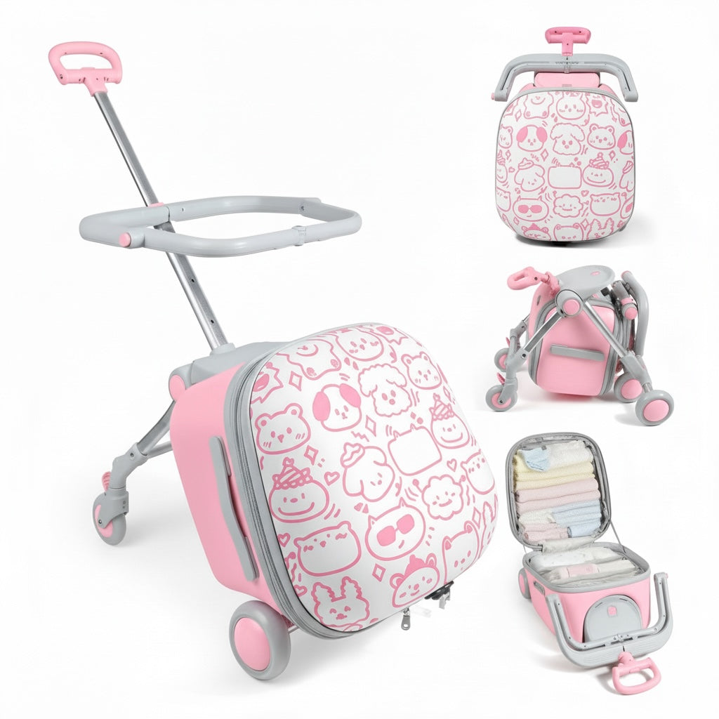 Kids Ride-On Suitcase with Foldable Scooter, Expandable Storage