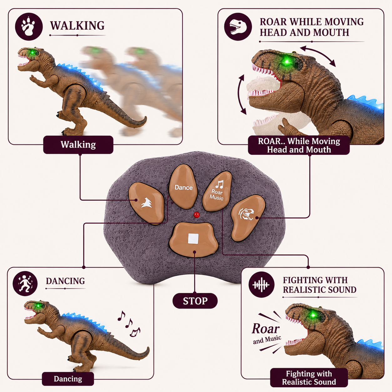 Remote Control T-Rex Dinosaur Toy with LED Lights