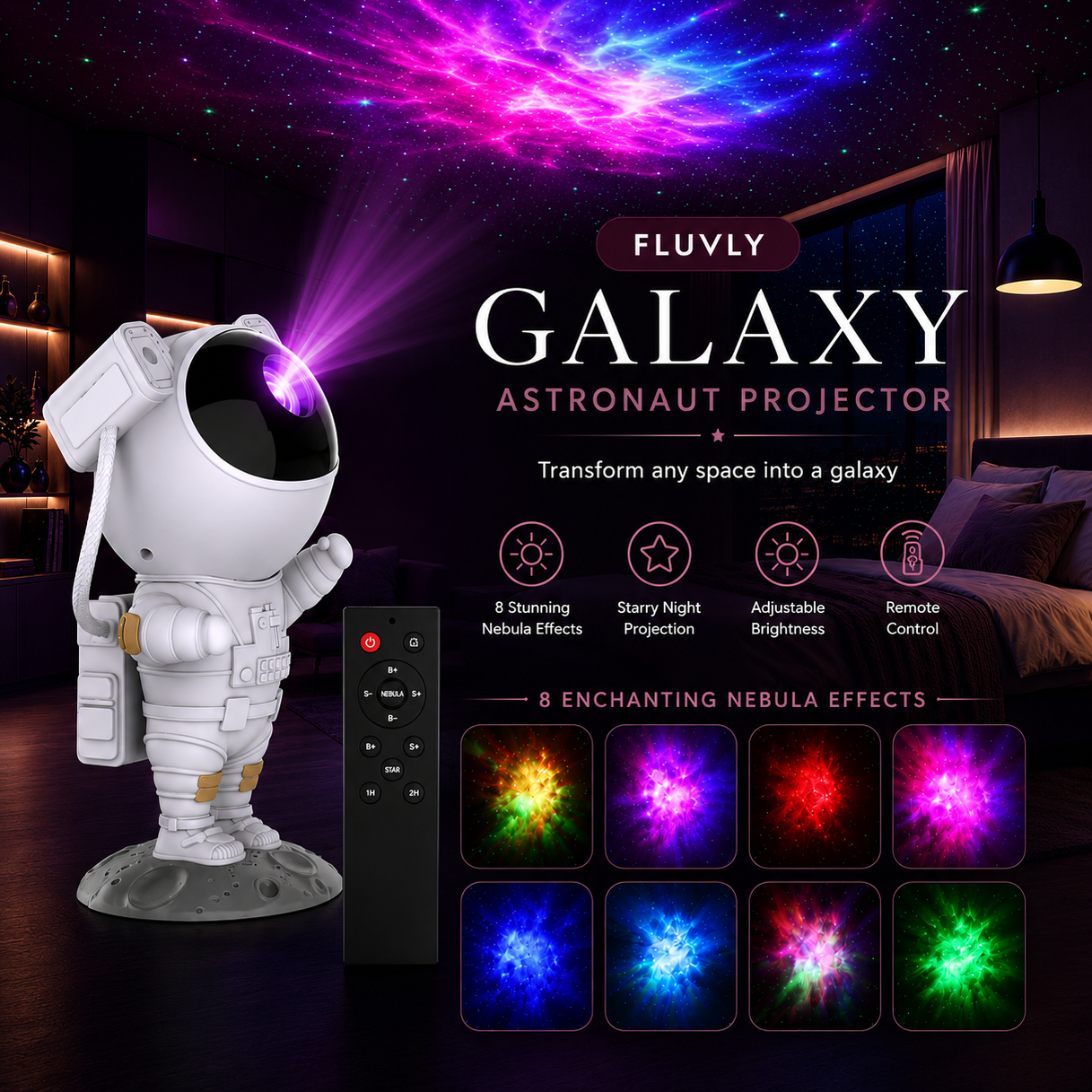 Astronaut Galaxy Star Projector Night Light with Remote Control & Timer
