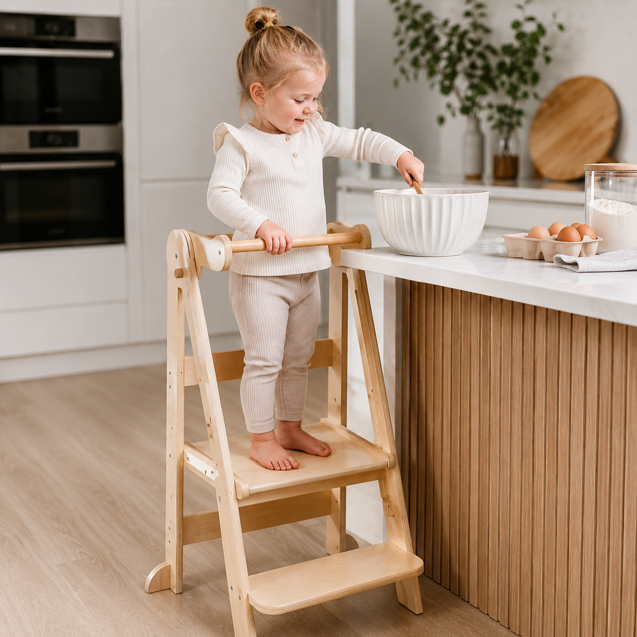 Foldable Montessori Toddler Tower with 3 Adjustable Heights