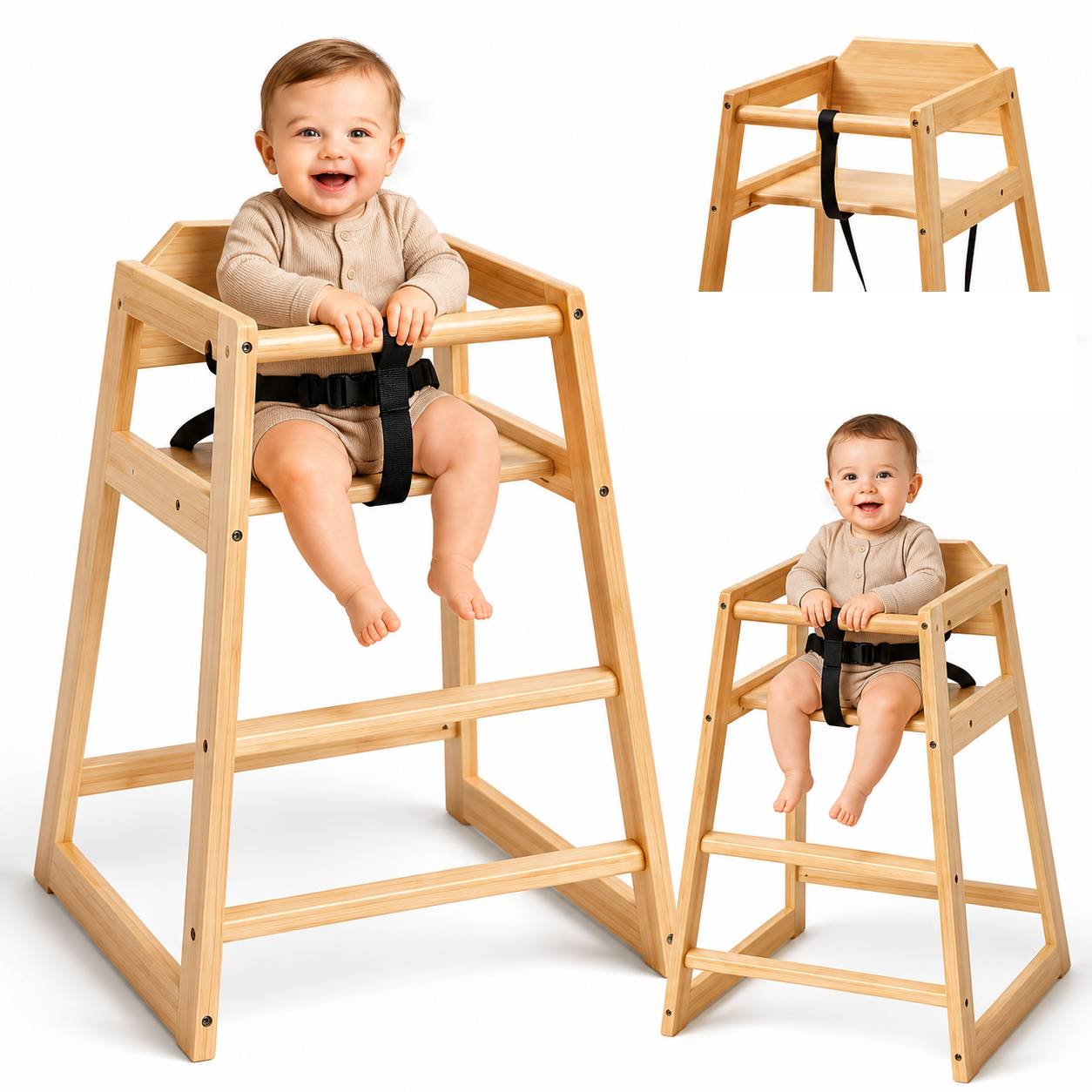 Wooden Baby High Chair with Detachable Booster Seat