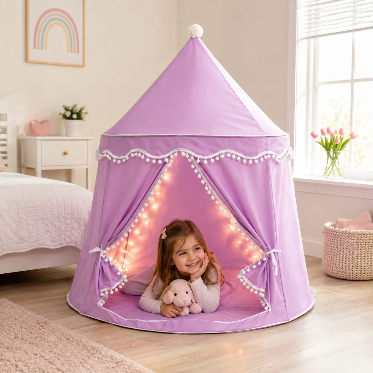 Kids Play Tent with Canopy, Foldable Indoor Playhouse & Reading Nook