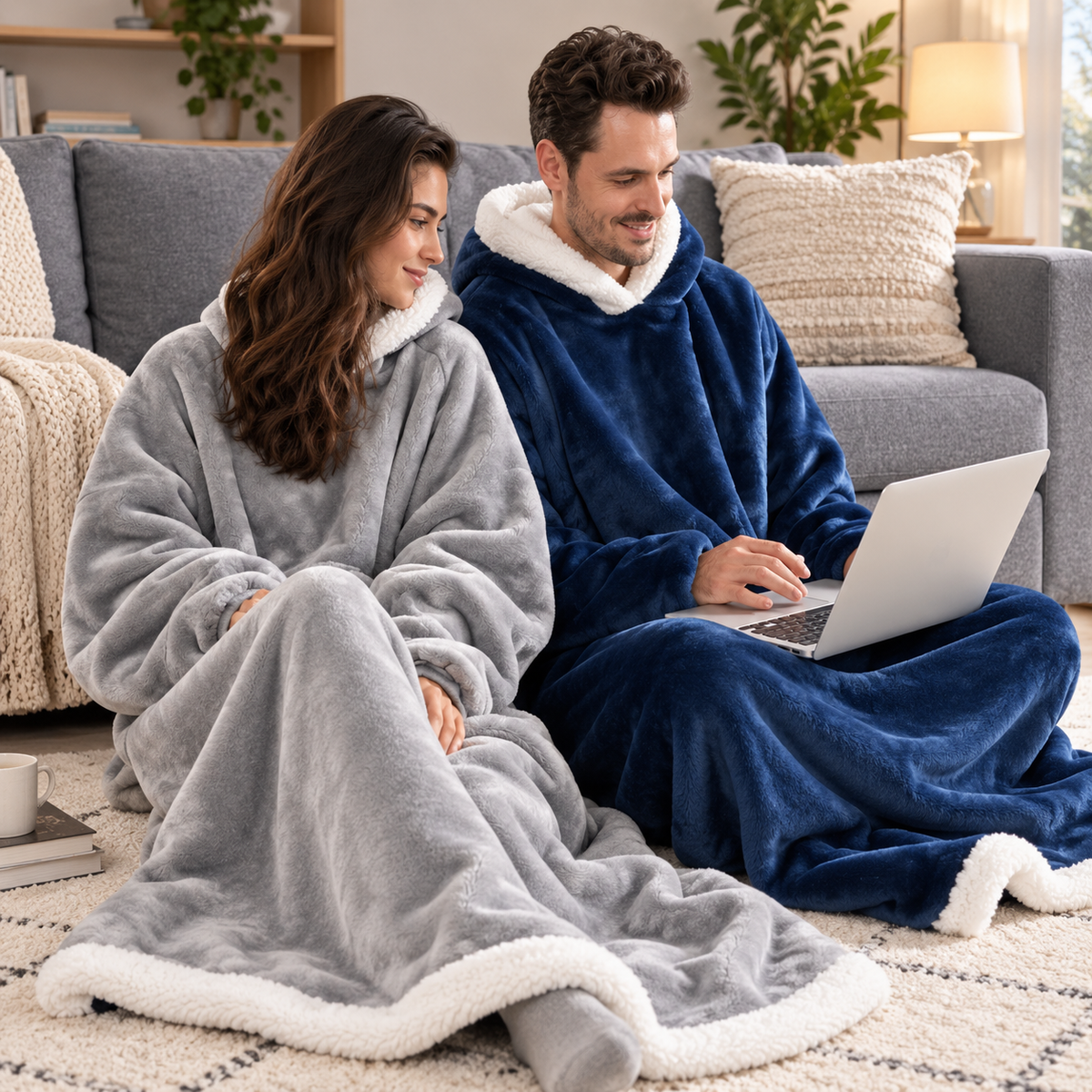 Oversized Wearable Blanket Hoodie – Soft Fleece Hooded Blanket with Sleeves
