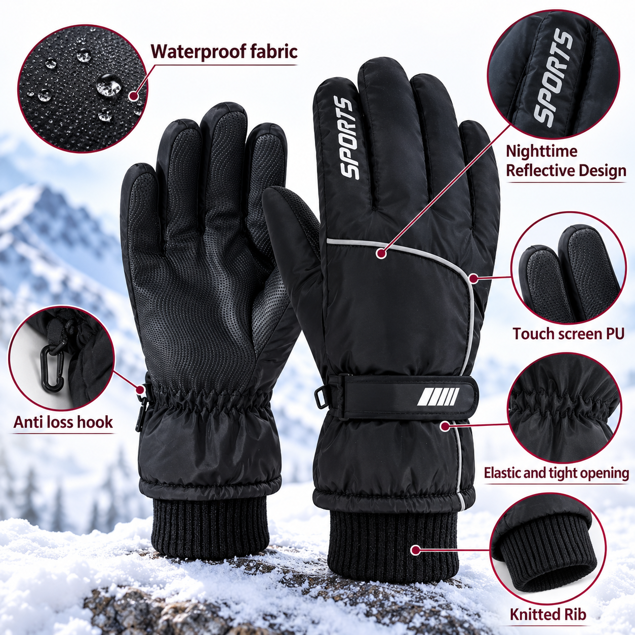Waterproof Winter Gloves – Touchscreen Windproof Warm Snow Gloves