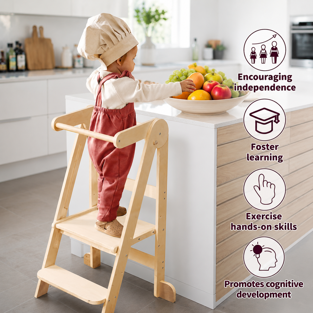 Foldable Montessori Toddler Tower with 3 Adjustable Heights