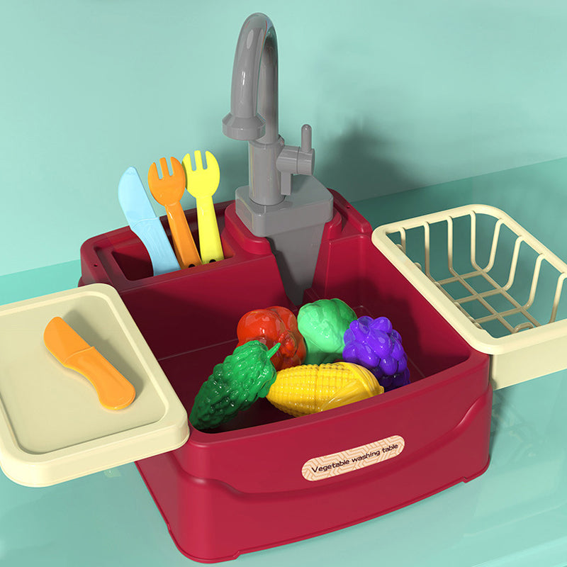 Kids Play Sink with Running Water Faucet and Kitchen Accessories
