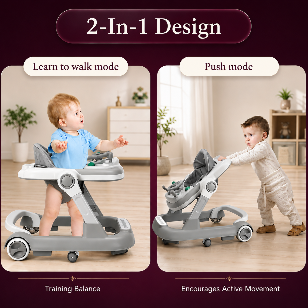 Baby Activity Walker with Push Walker & Removable Feeding Tray