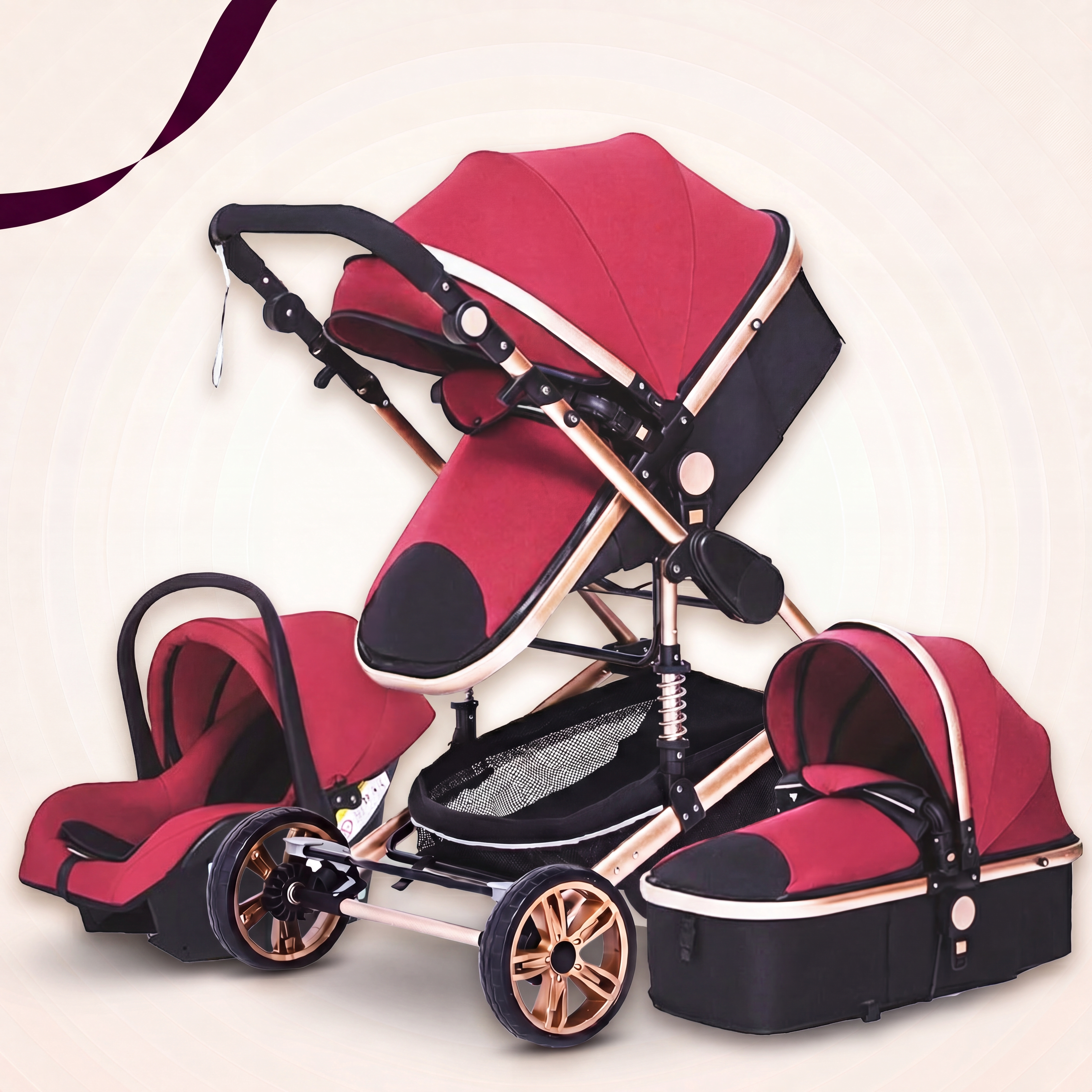 3-in-1 Baby Stroller Travel System with Reversible Seat and Infant Car Seat