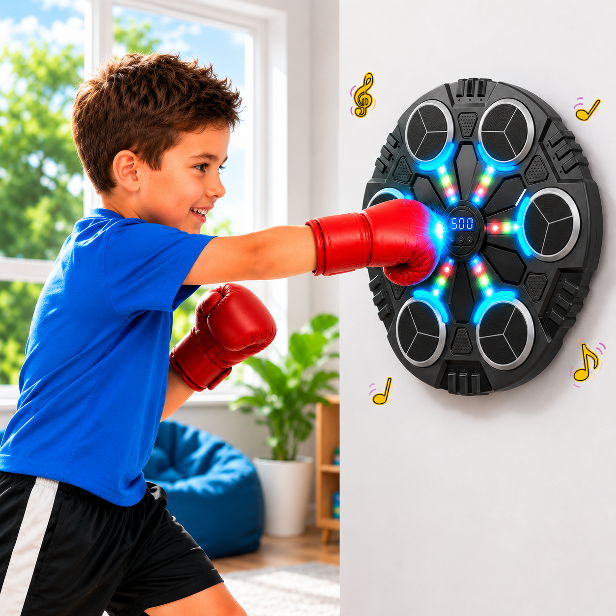 Bluetooth Boxing Trainer Wall Target with Music, LED Lights & Gloves