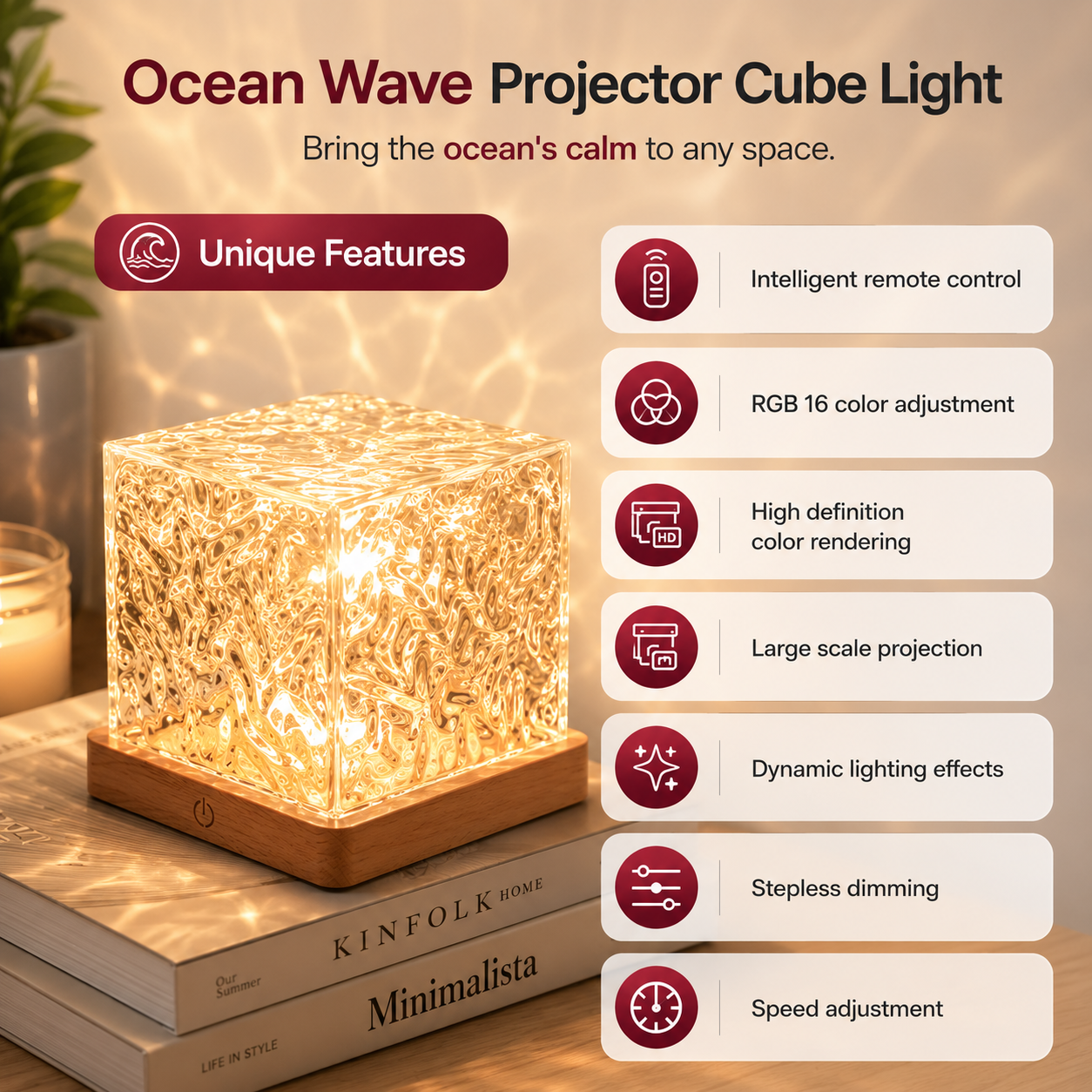 Rotating Water Ripple Night Light Projector