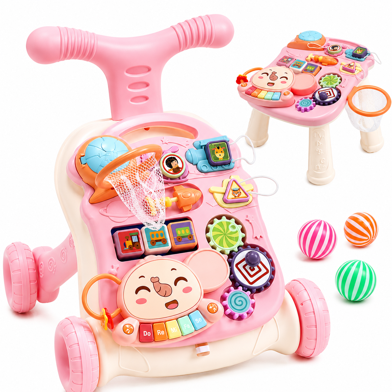 2-in-1 Baby Walker & Activity Center with Detachable Learning Toy Panel