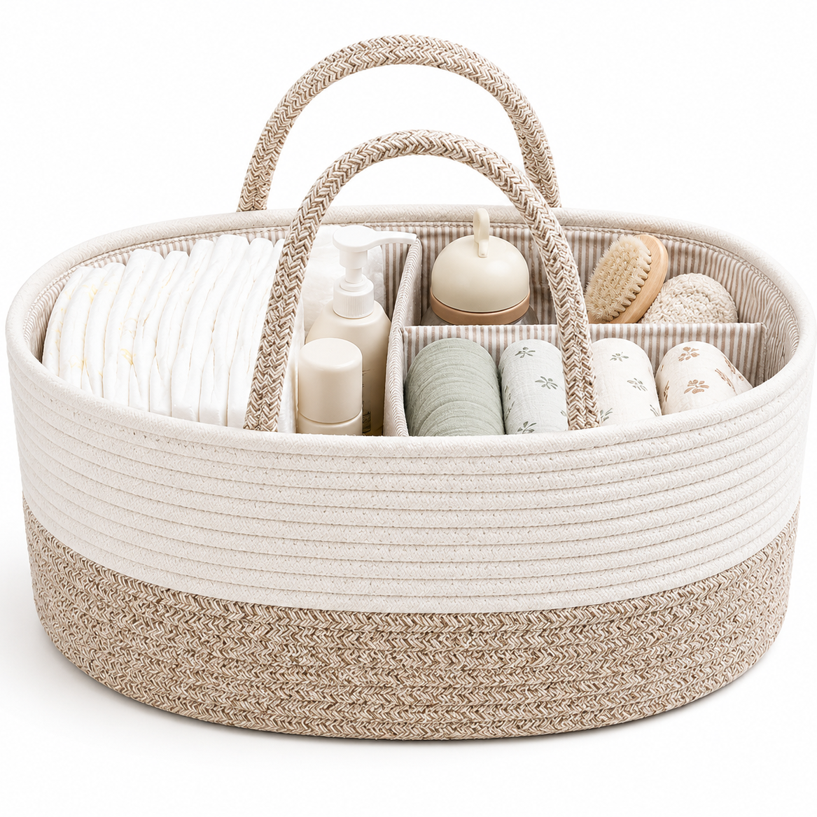 Portable Baby Organizer Basket with Removable Dividers and Carry Handles