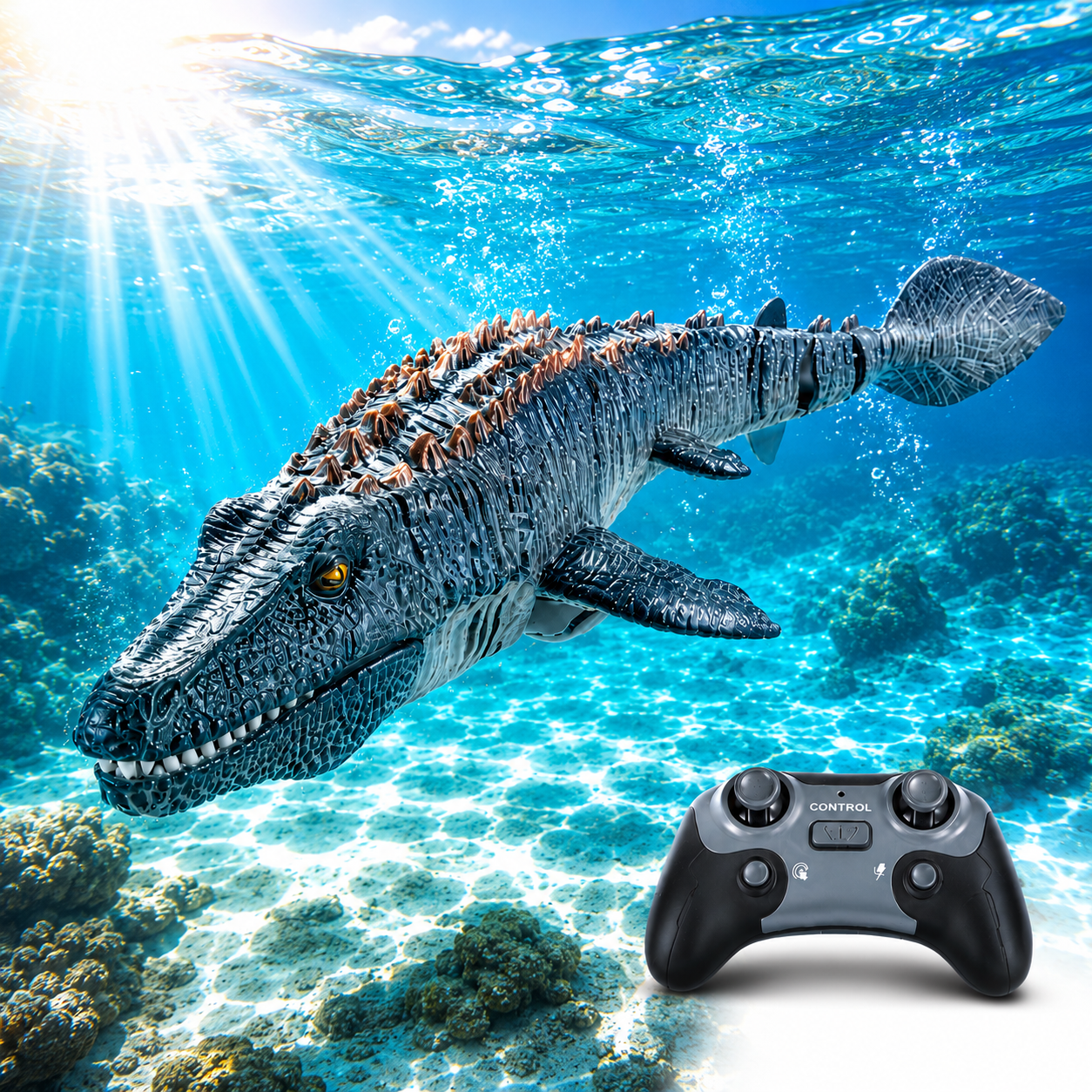 Remote Control Mosasaurus Water Toy with Lights, Spray Effects