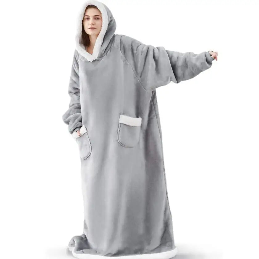 Oversized Wearable Blanket Hoodie – Soft Fleece Hooded Blanket with Sleeves