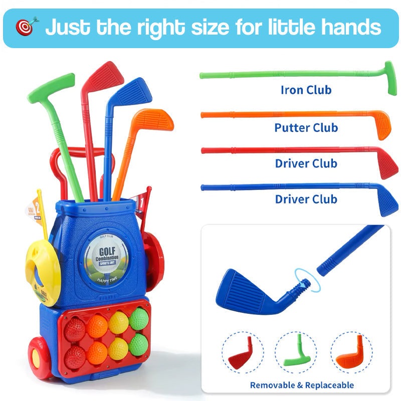 Kids Golf Set with Cart, Clubs, Balls & Putting Mat for Indoor and Outdoor Play