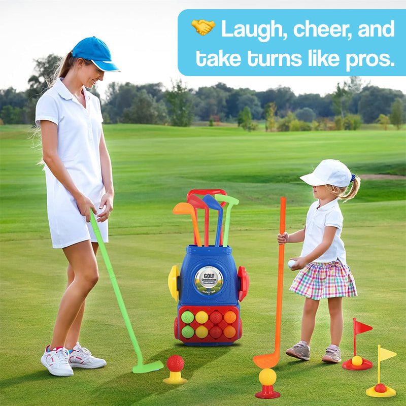 Kids Golf Set with Cart, Clubs, Balls & Putting Mat for Indoor and Outdoor Play