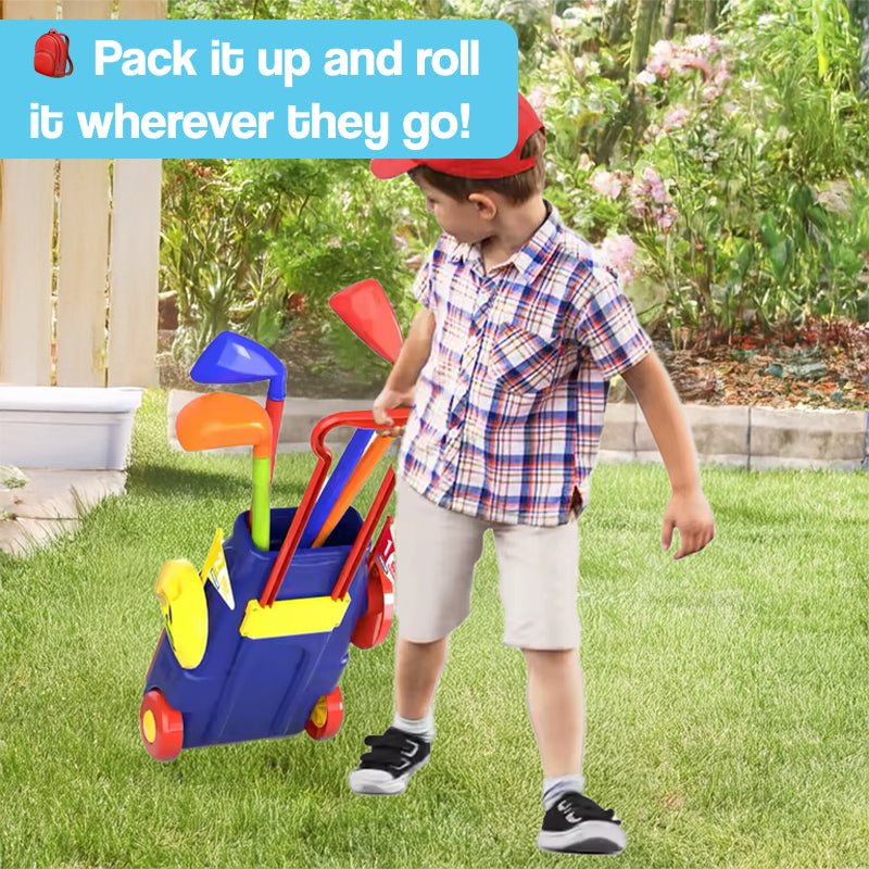Kids Golf Set with Cart, Clubs, Balls & Putting Mat for Indoor and Outdoor Play