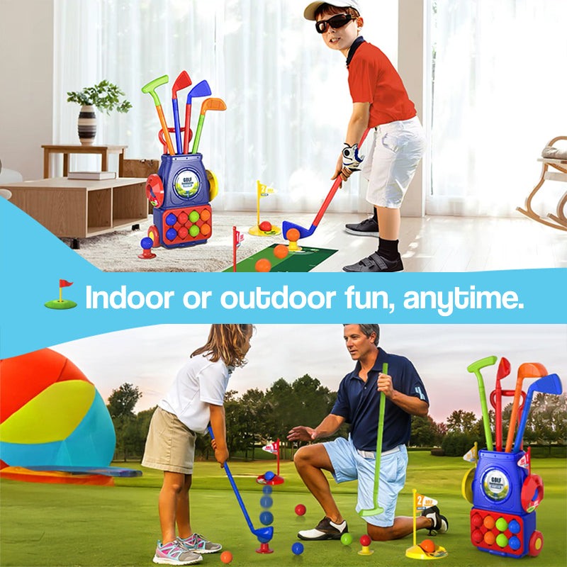 Kids Golf Set with Cart, Clubs, Balls & Putting Mat for Indoor and Outdoor Play