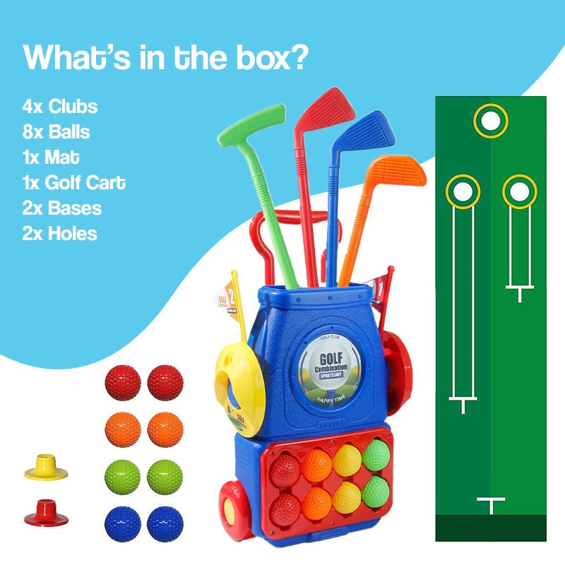 Kids Golf Set with Cart, Clubs, Balls & Putting Mat for Indoor and Outdoor Play