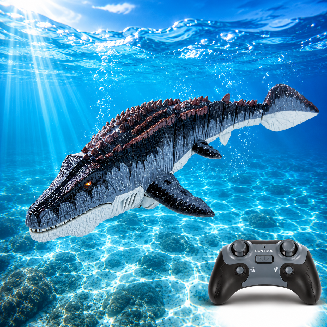 Remote Control Mosasaurus Water Toy with Lights, Spray Effects