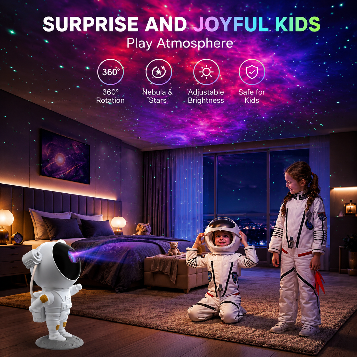 Astronaut Galaxy Star Projector Night Light with Remote Control & Timer