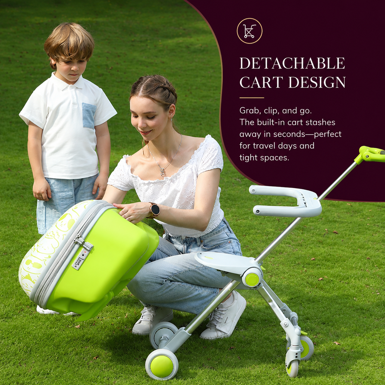 Kids Ride-On Suitcase with Foldable Scooter, Expandable Storage
