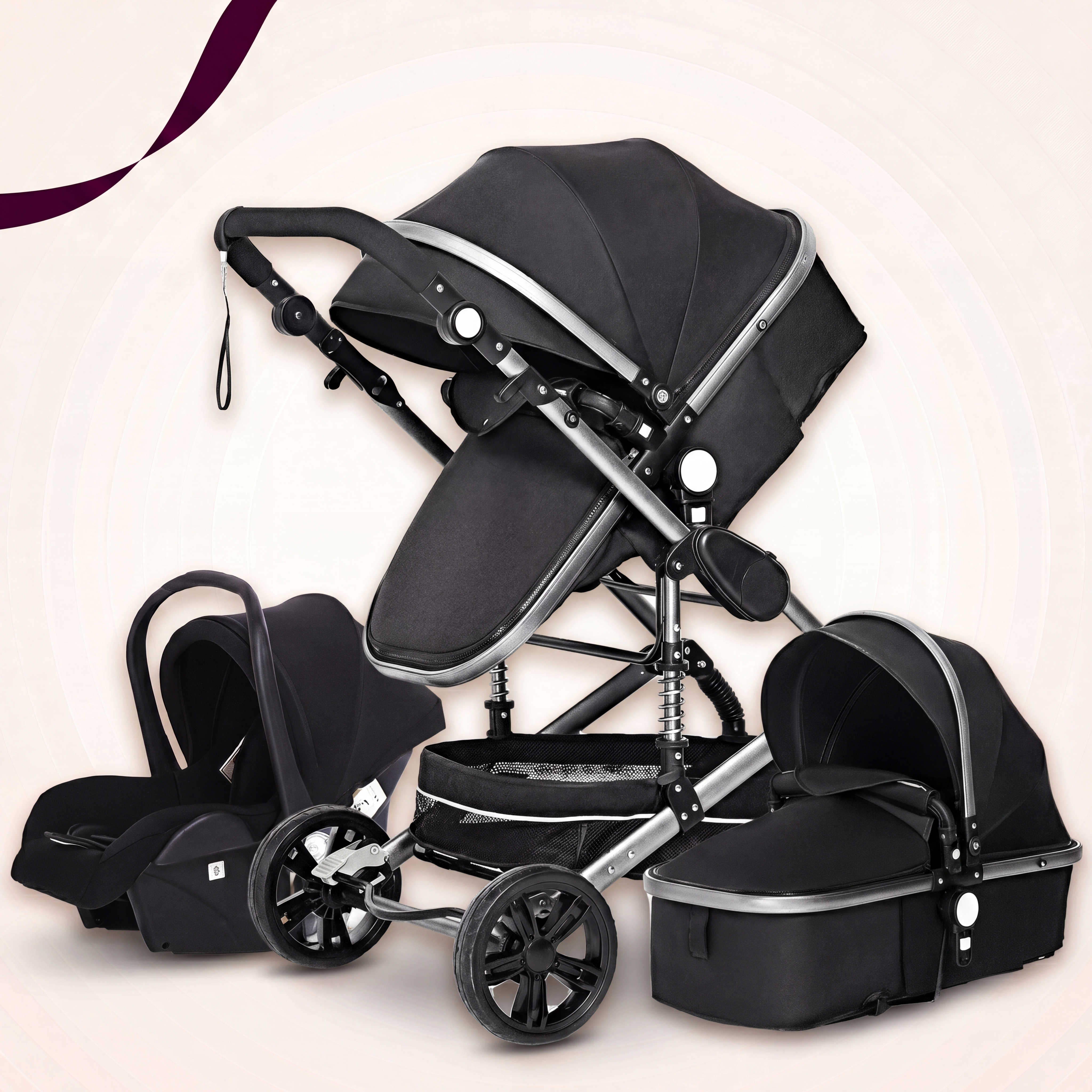 3-in-1 Baby Stroller Travel System with Reversible Seat and Infant Car Seat