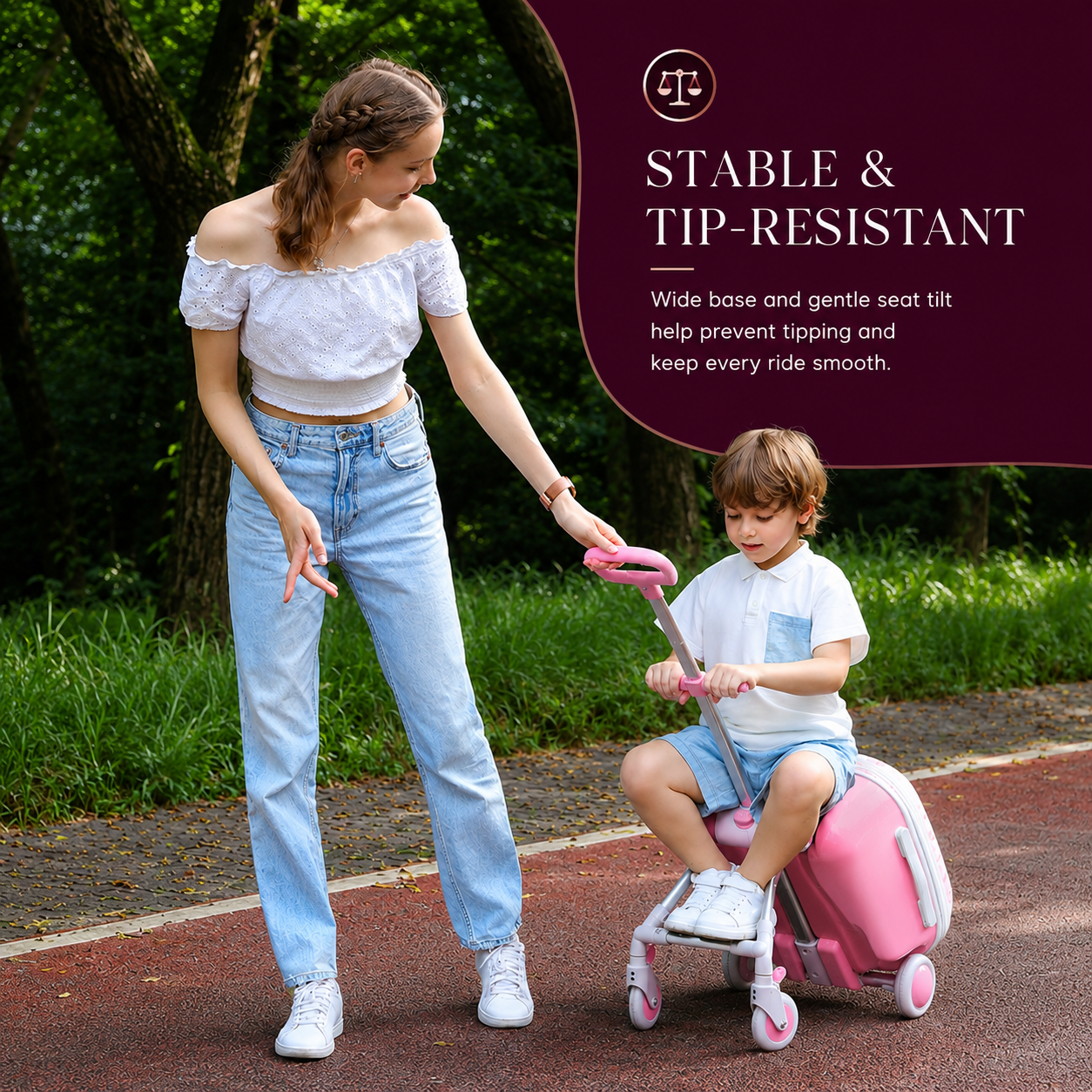Kids Ride-On Suitcase with Foldable Scooter, Expandable Storage
