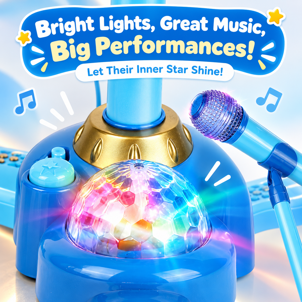 Kids Karaoke Microphone Set with LED Lights – Adjustable Singing Stand Toy