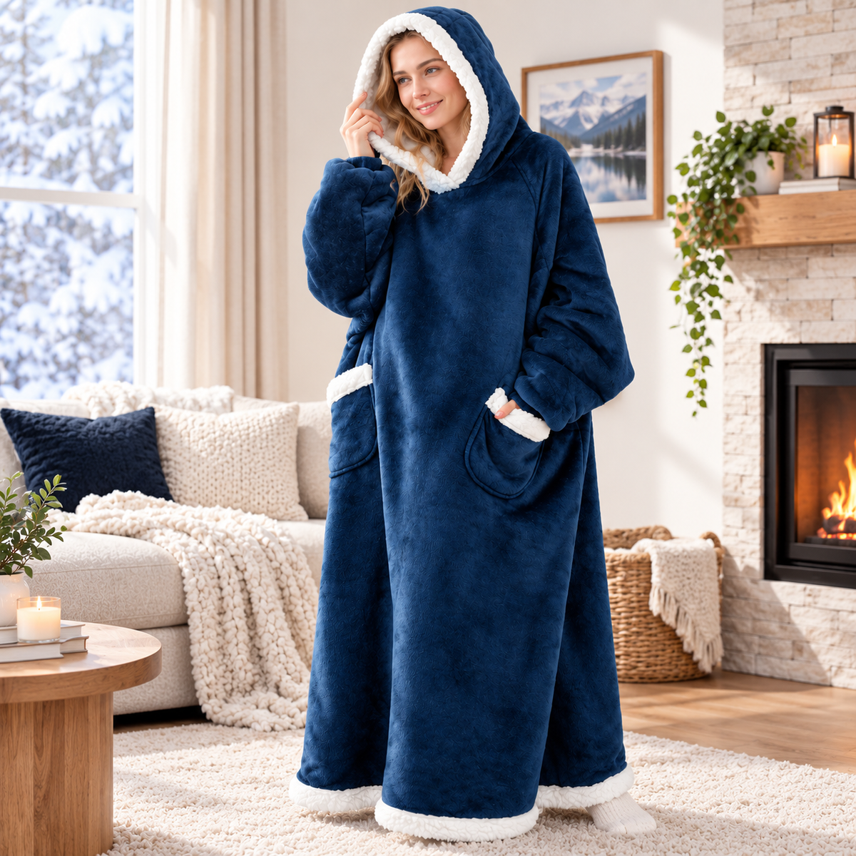 Oversized Wearable Blanket Hoodie – Soft Fleece Hooded Blanket with Sleeves