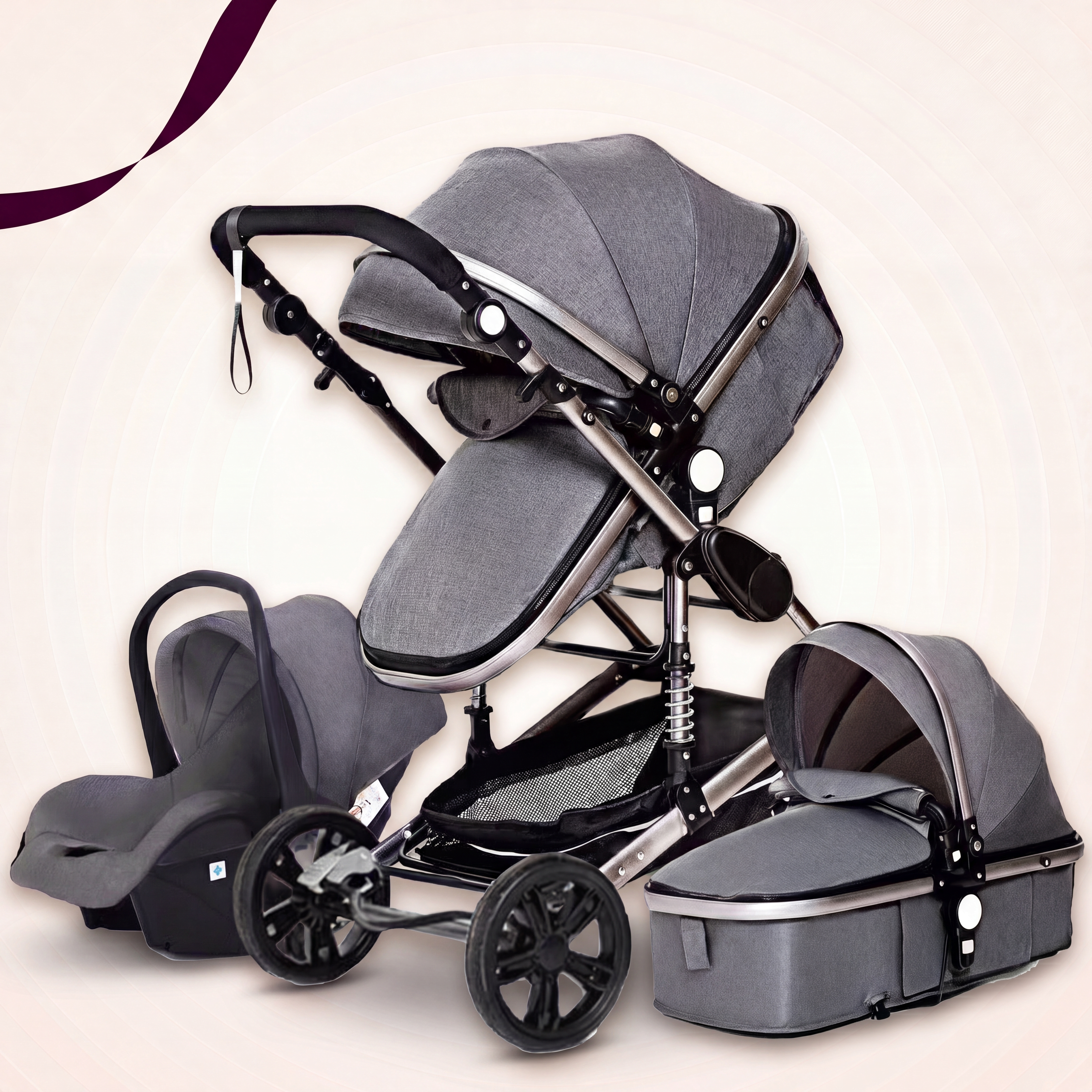 3-in-1 Baby Stroller Travel System with Reversible Seat and Infant Car Seat