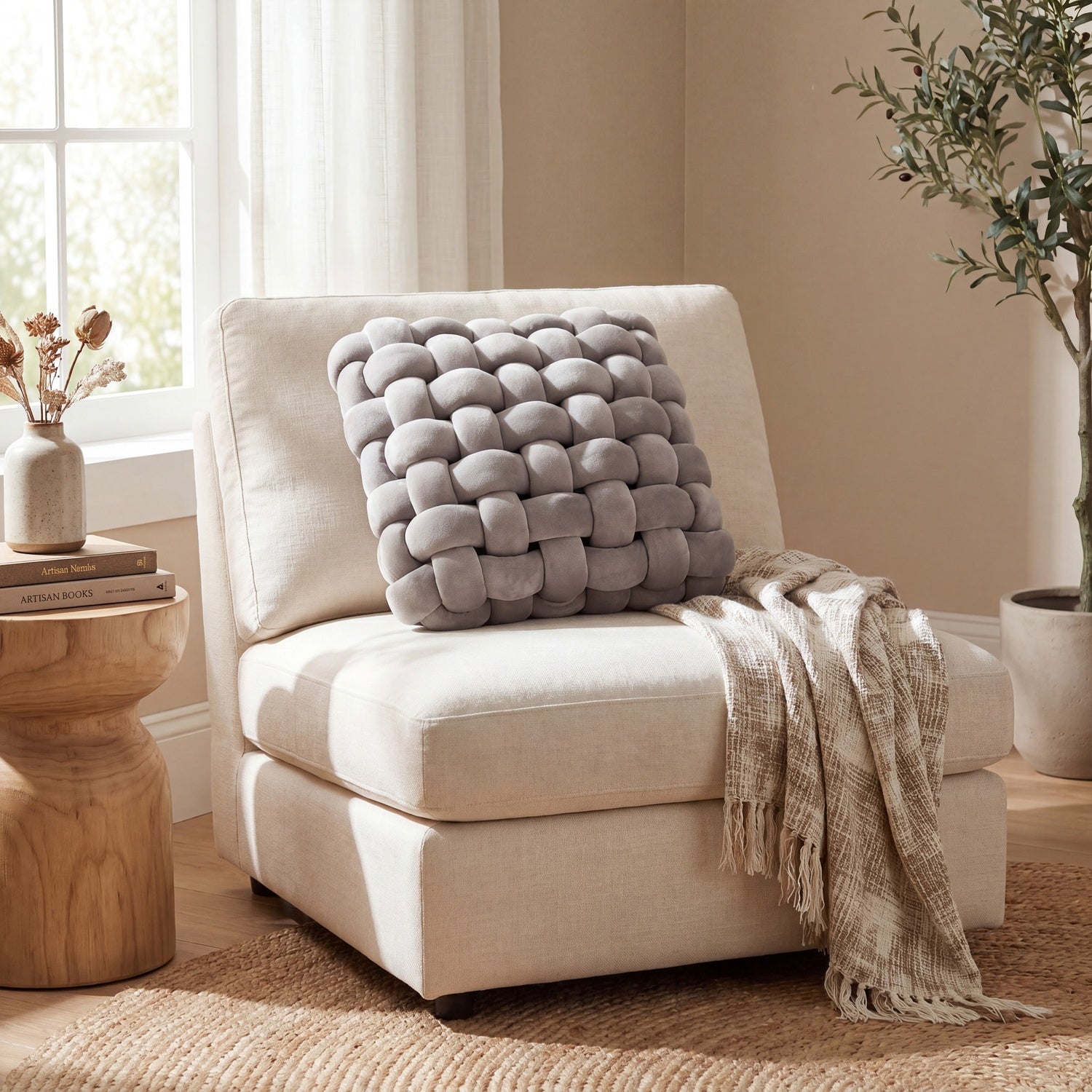 Handwoven Knot Throw Pillow for Sofa, Bed & Home Decor
