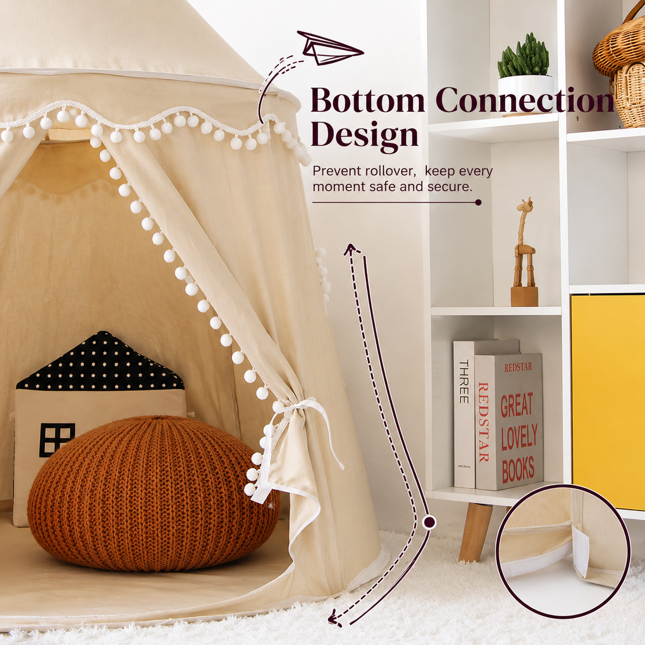 Kids Play Tent with Canopy, Foldable Indoor Playhouse & Reading Nook
