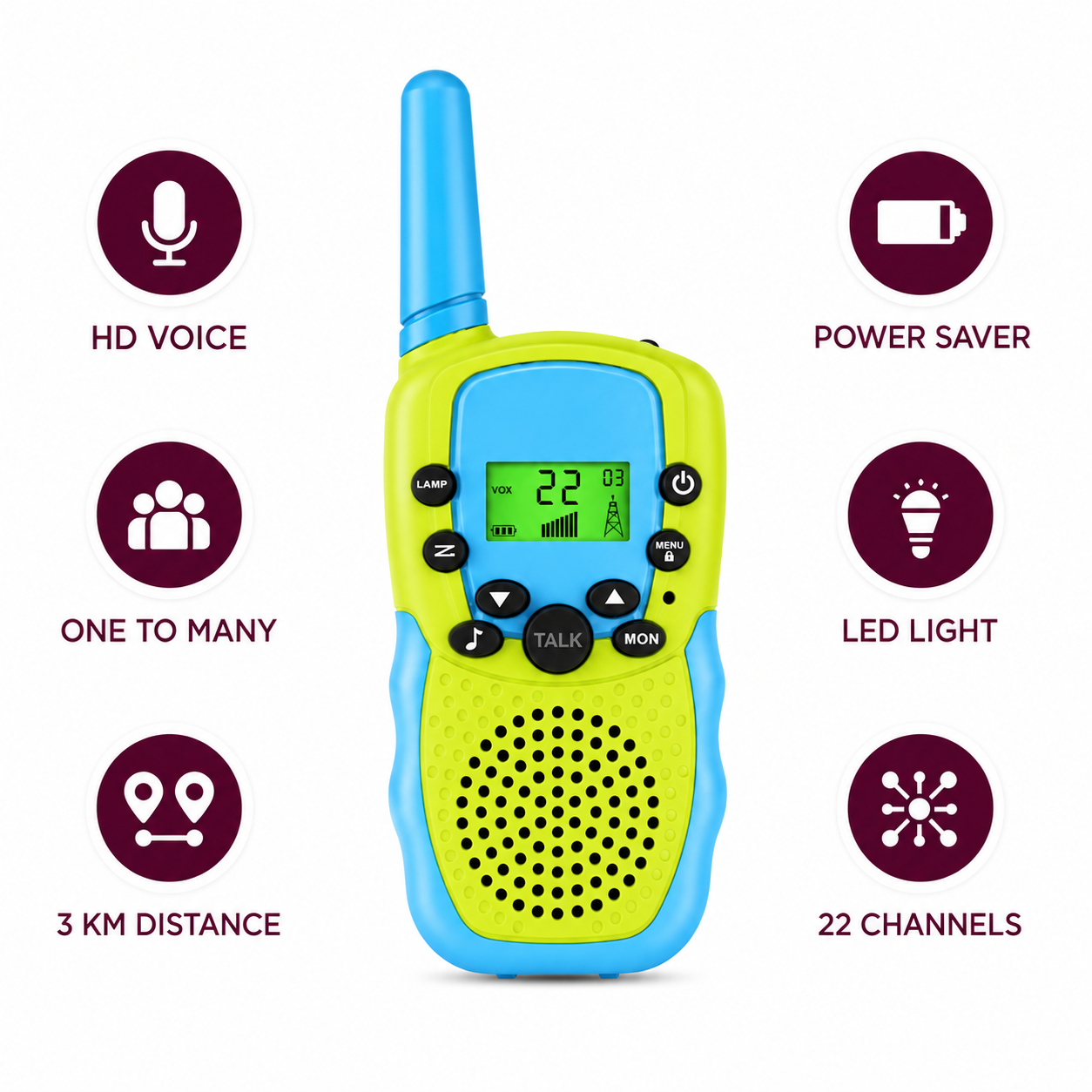 Kids 3-Piece Walkie Talkie Set with Long Range Communication