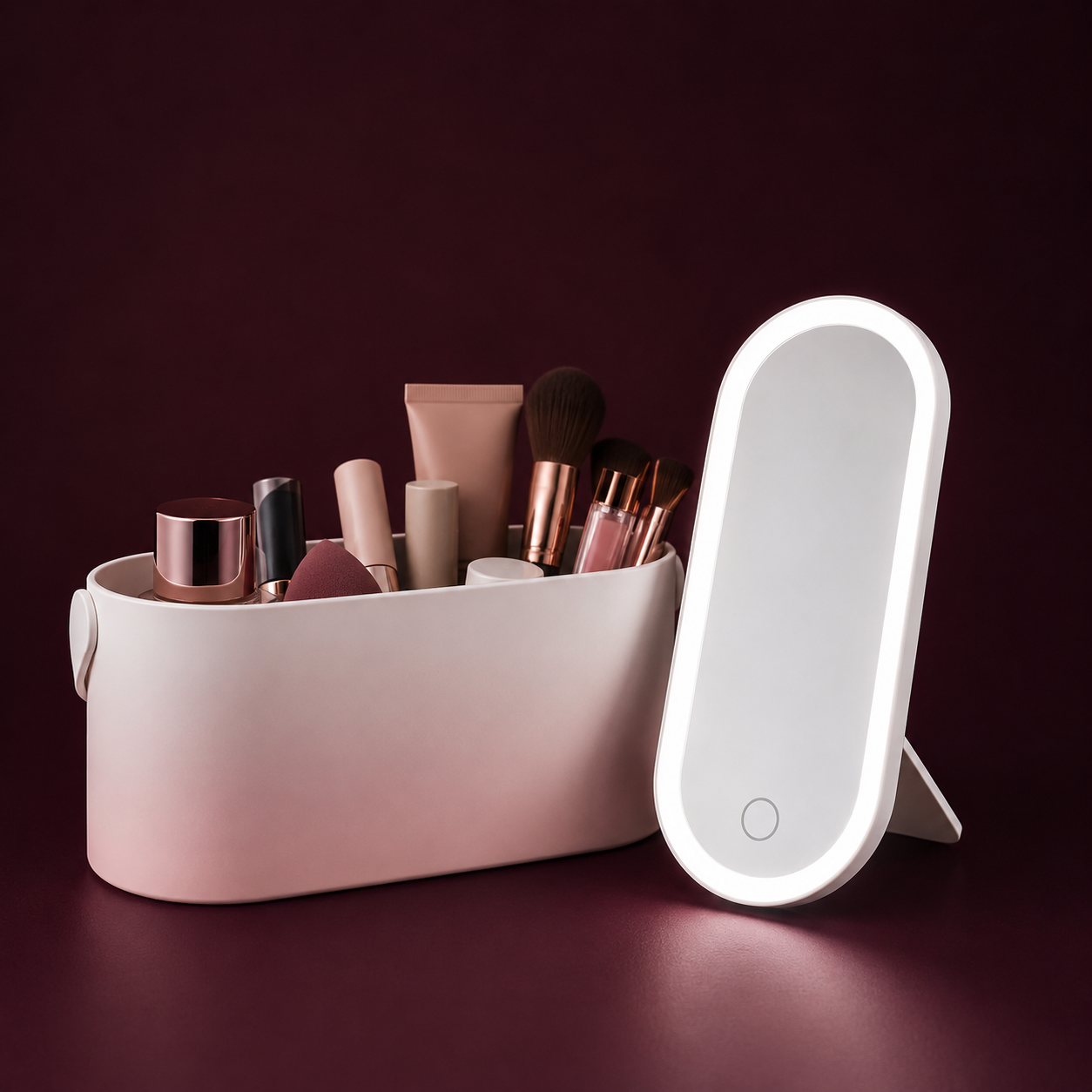LED Makeup Organizer Case with Mirror and Adjustable Cosmetic Storage
