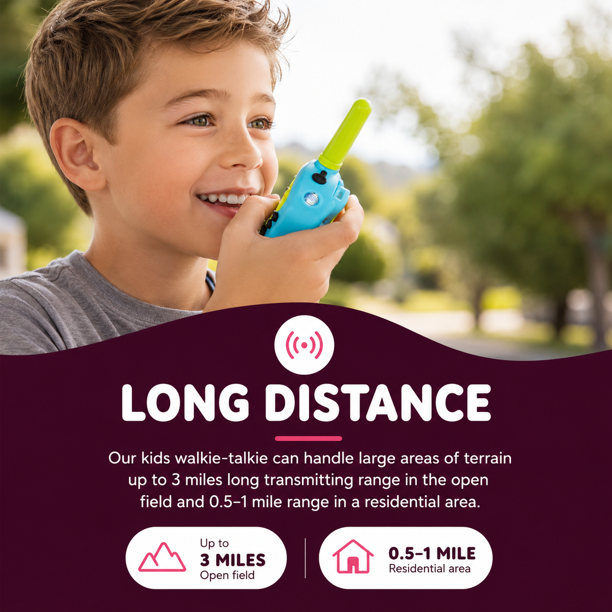 Kids 3-Piece Walkie Talkie Set with Long Range Communication