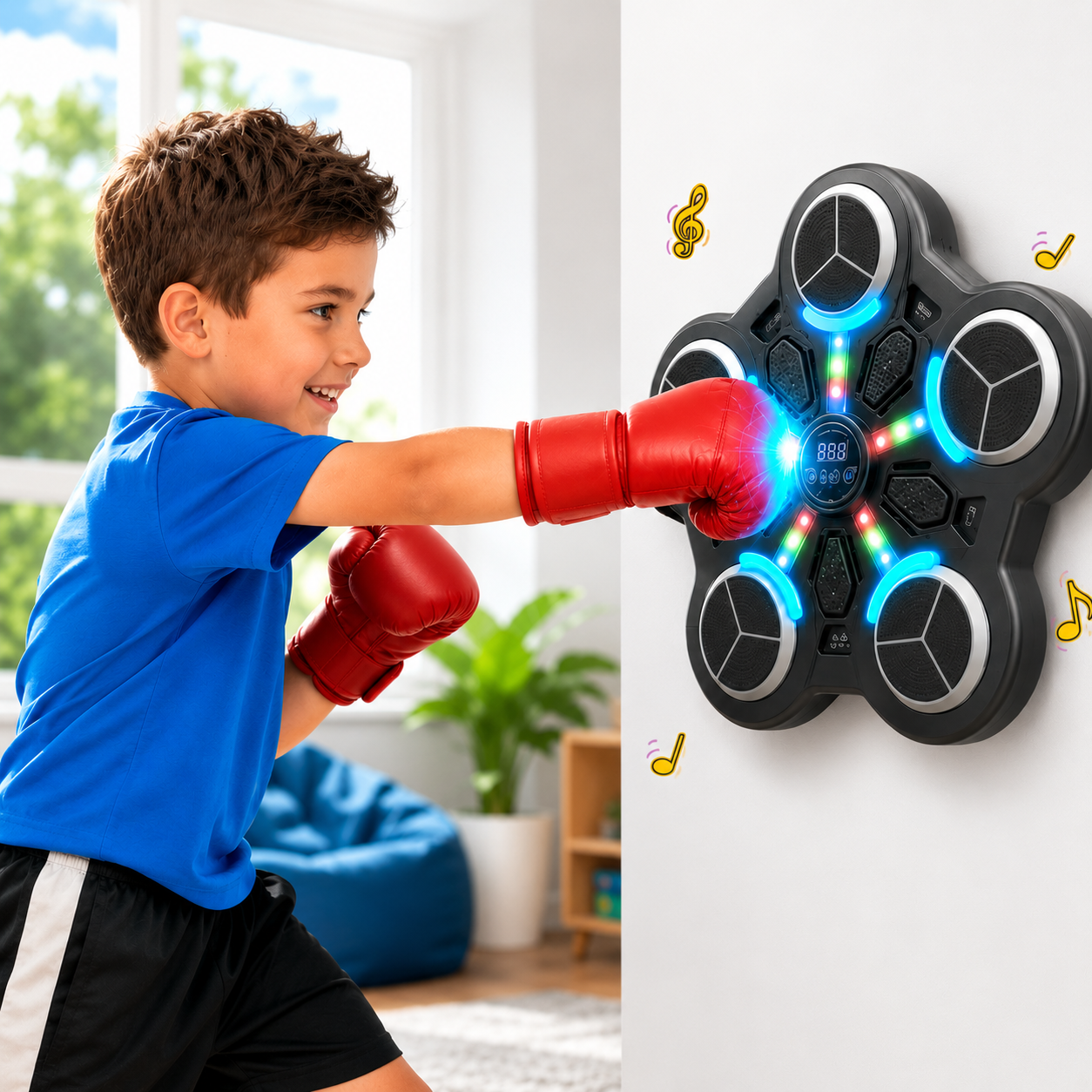 Bluetooth Boxing Trainer Wall Target with Music, LED Lights & Gloves