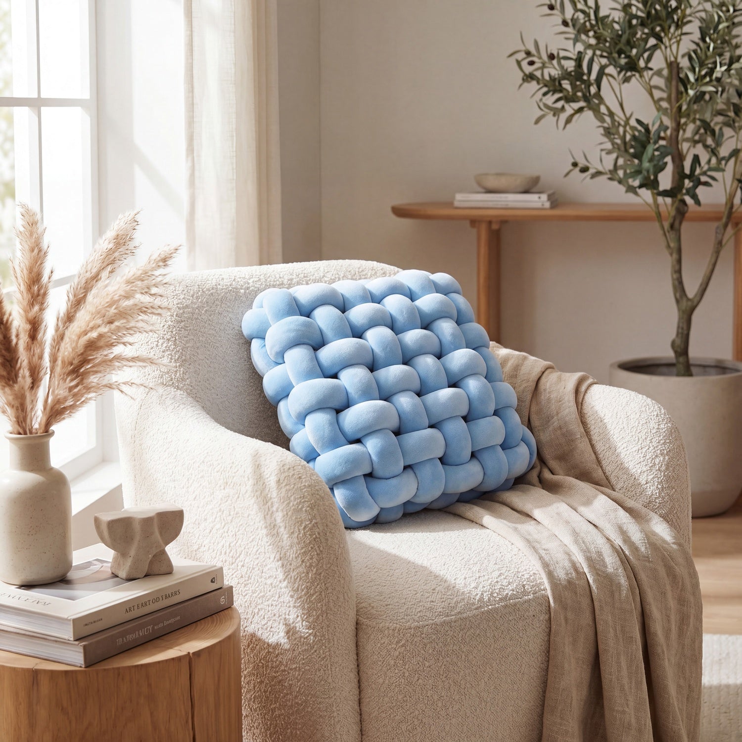 Handwoven Knot Throw Pillow for Sofa, Bed & Home Decor
