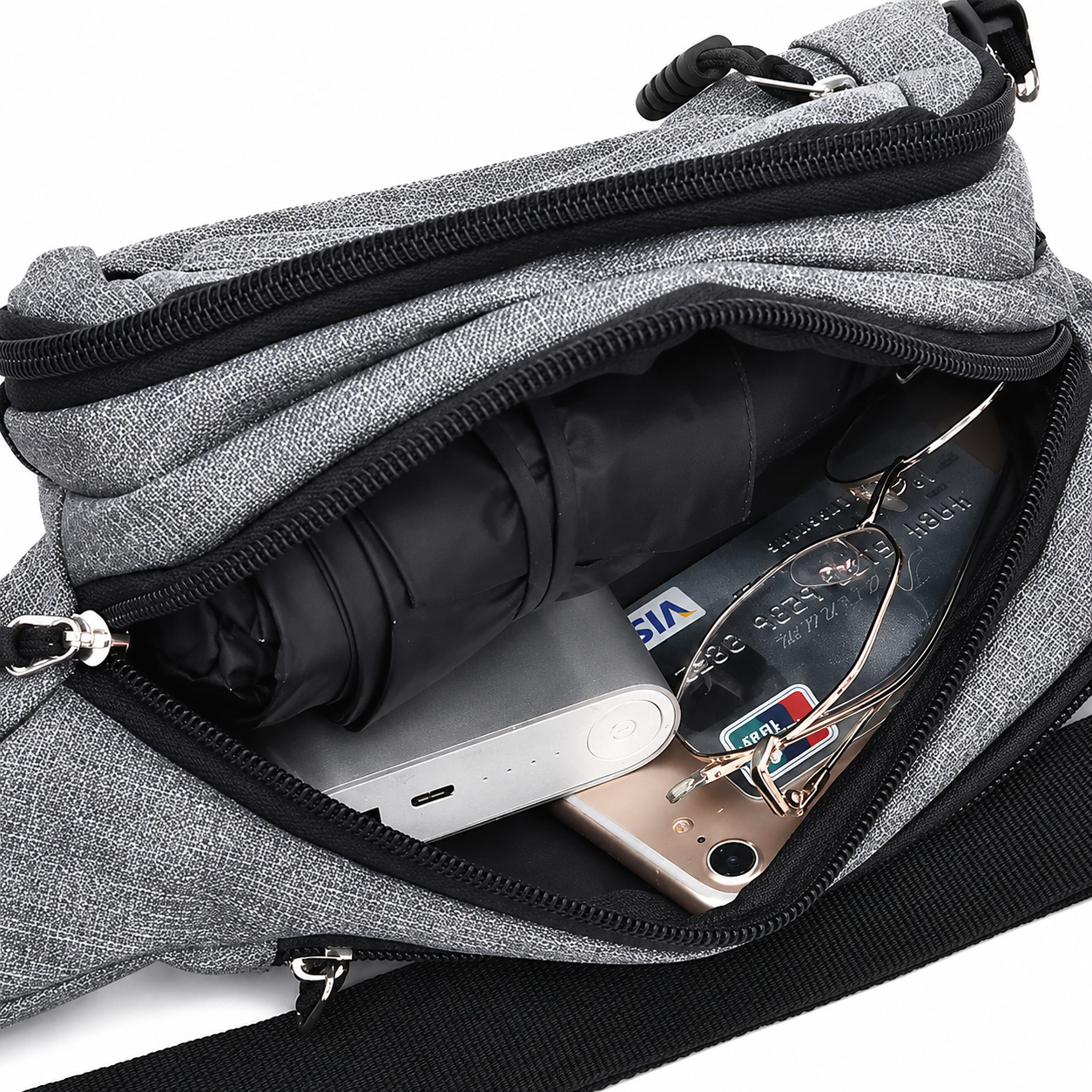 Water-Resistant Waist Bag with Adjustable Strap & Multiple Zipper Pockets
