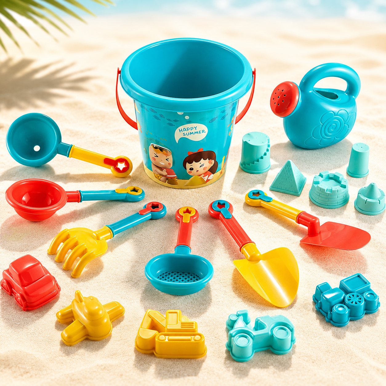 Beach Sand Toy Set with Bucket, Watering Can & Sand Molds Toy