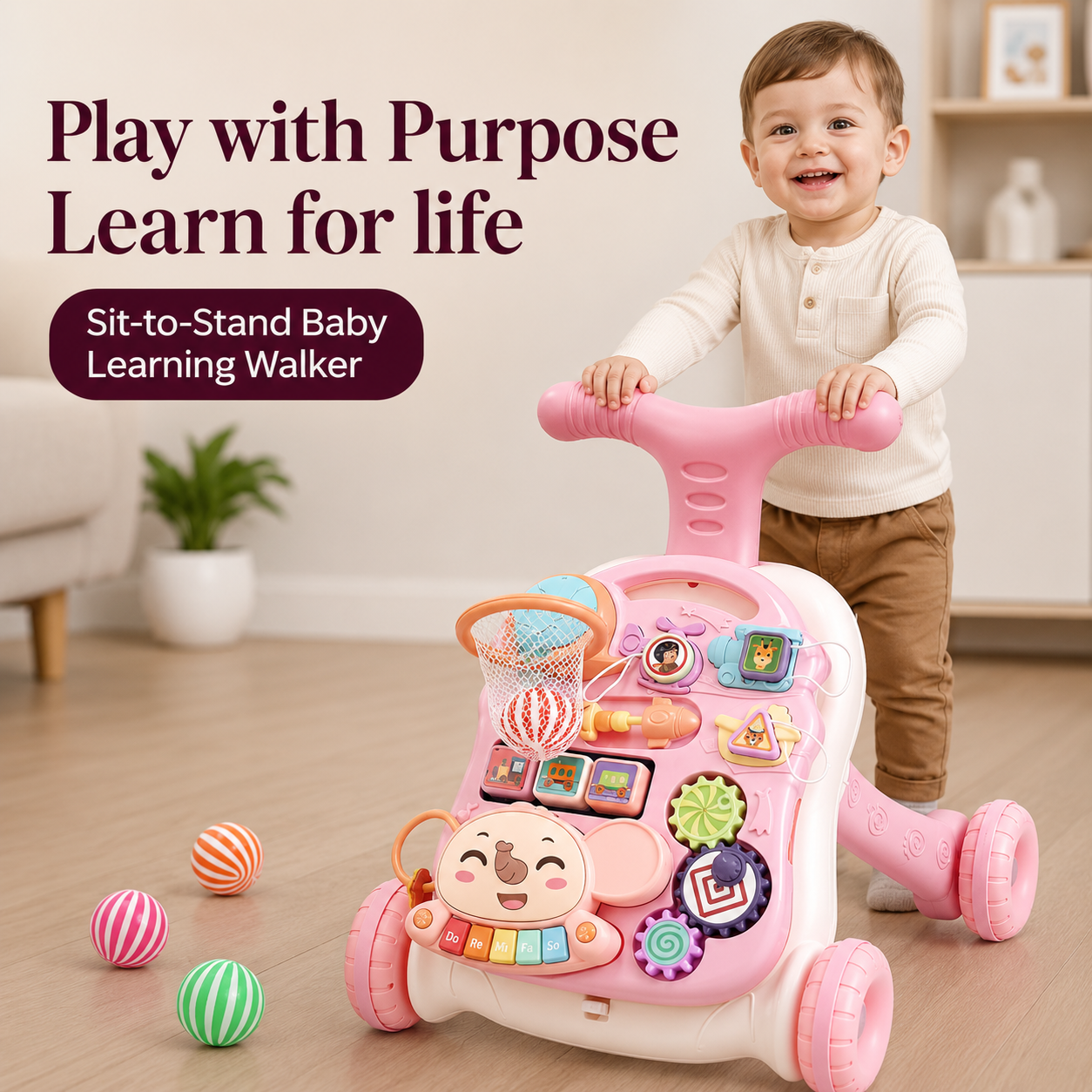 2-in-1 Baby Walker & Activity Center with Detachable Learning Toy Panel