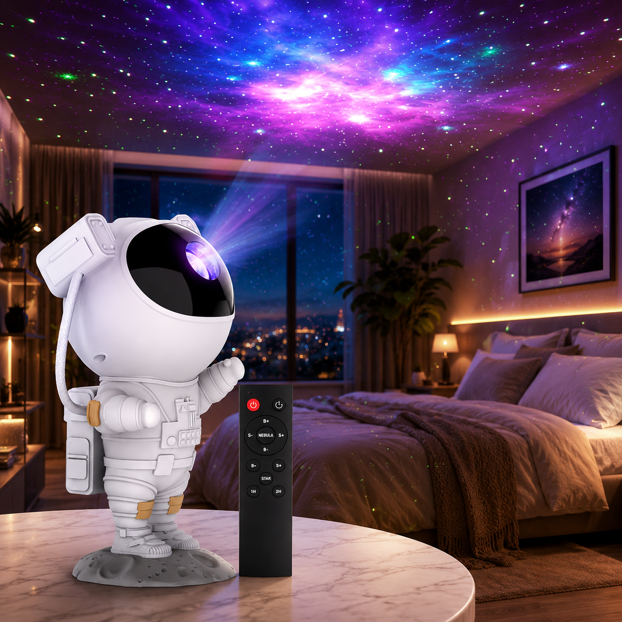 Astronaut Galaxy Star Projector Night Light with Remote Control & Timer