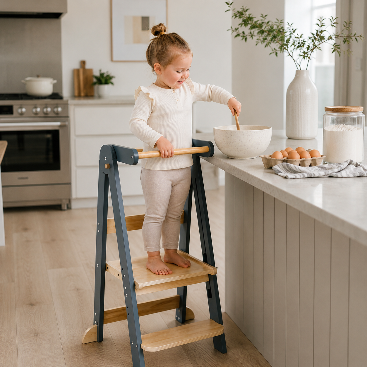 Foldable Montessori Toddler Tower with 3 Adjustable Heights