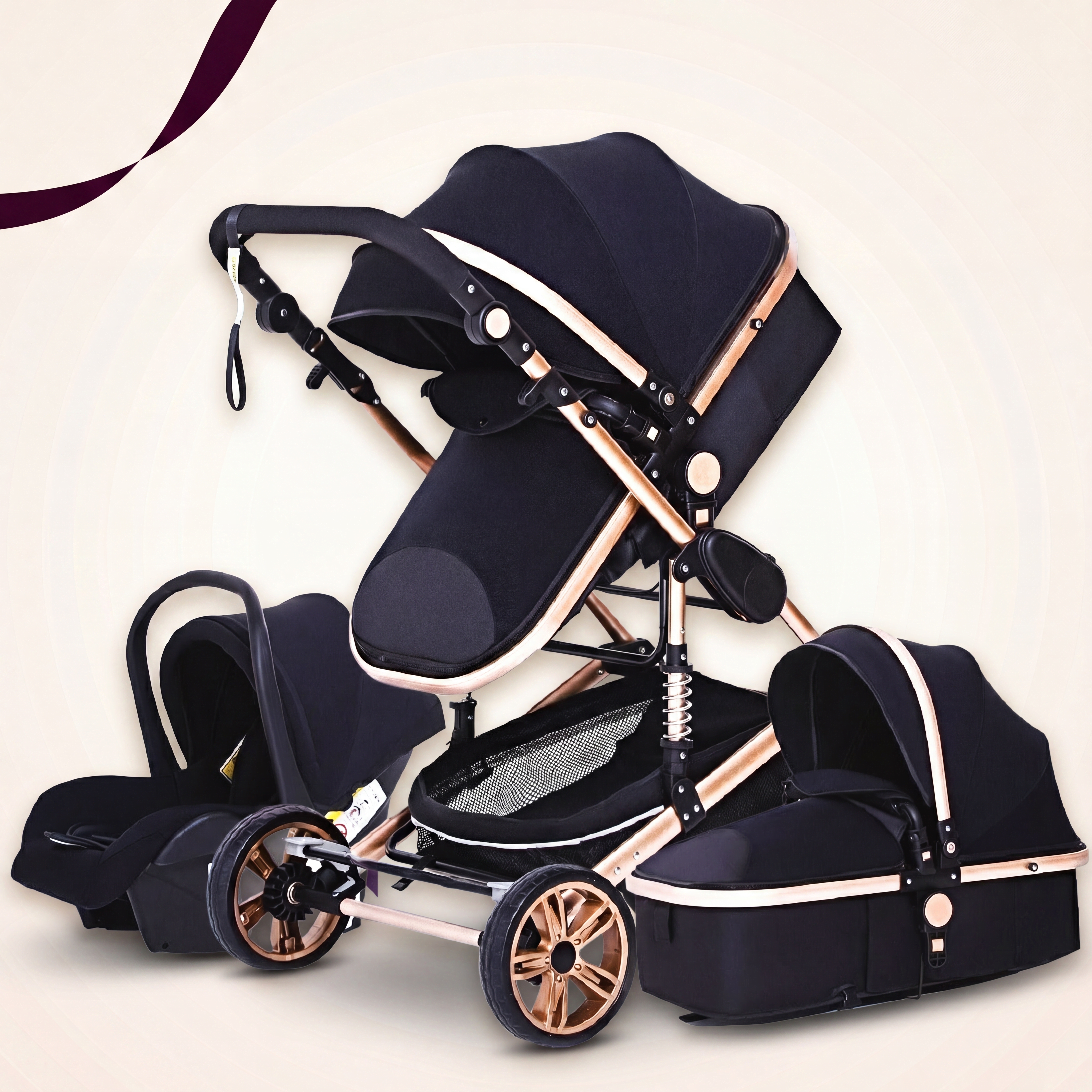 3-in-1 Baby Stroller Travel System with Reversible Seat and Infant Car Seat