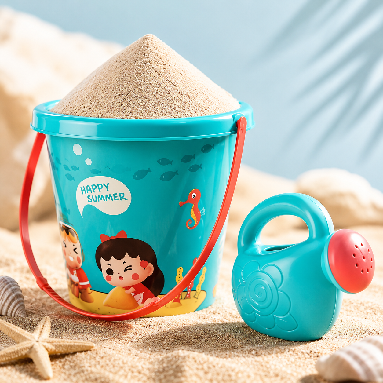 Beach Sand Toy Set with Bucket, Watering Can & Sand Molds Toy