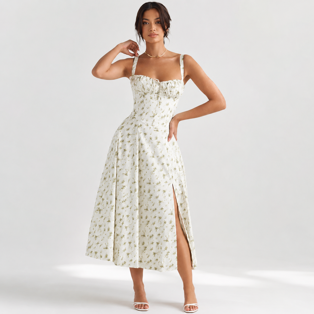 Floral Midi Dress for Women – Sleeveless Summer Dress with Adjustable Straps